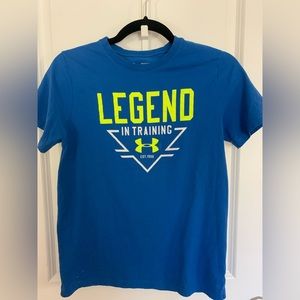 Boys L Underarmour Heat Gear blue tee